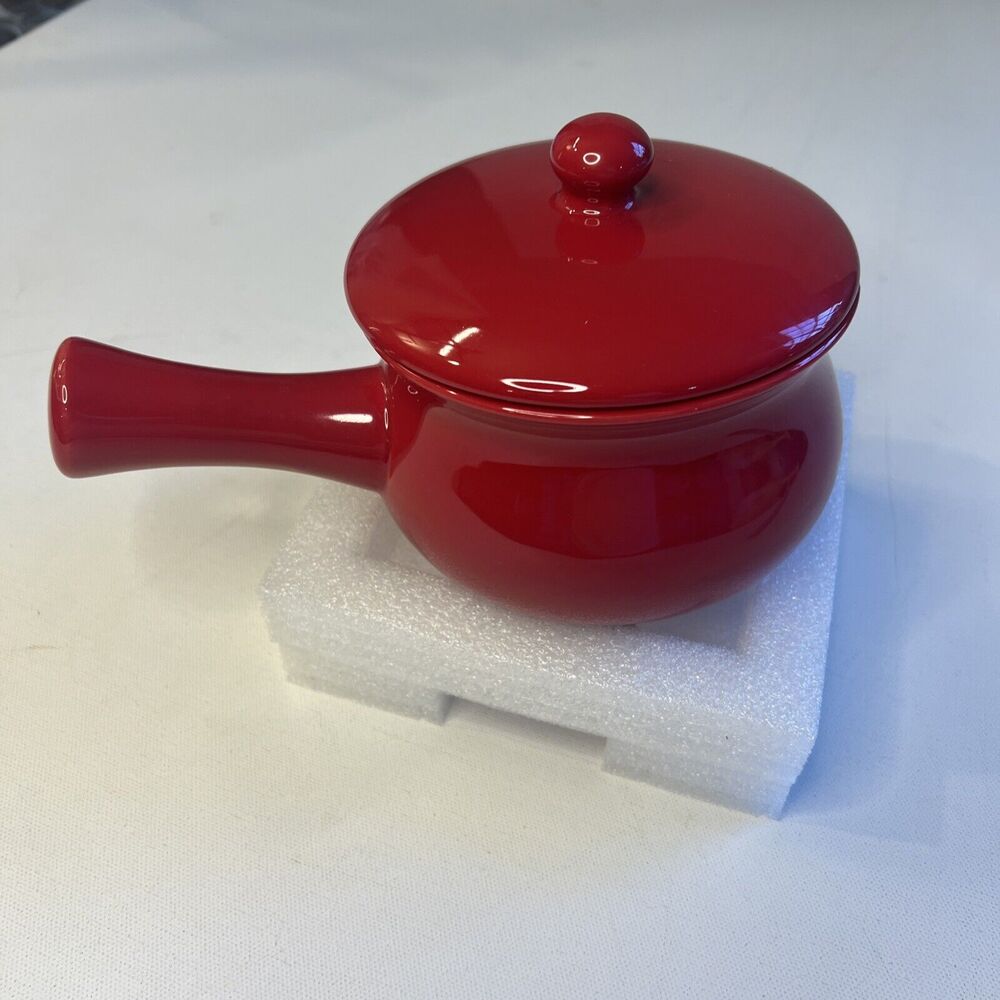 Crofton Stoneware Soup Bowl Crocks Handle Lid French Onion Chili Red